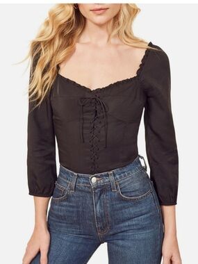 REFORMATION Black Prose Ruffle Sweetheart Neck Corset Lace Up Top small size 4